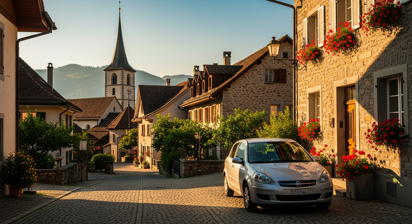 Auto in einem Schweizer Staedtchen